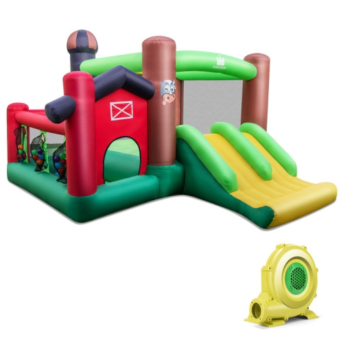 SLICKBLUE  6-In-1 Farm Style Inflatable Castle – Bouncer And Trampoline With 735W Blower