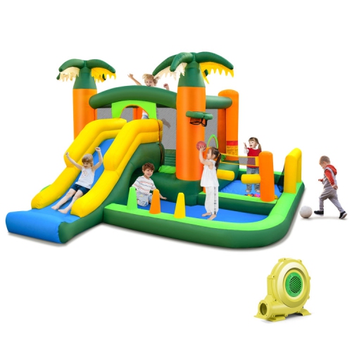 SLICKBLUE  Large Inflatable Bounce Castle – Kids Slide And Ball Pit Playhouse With Blower
