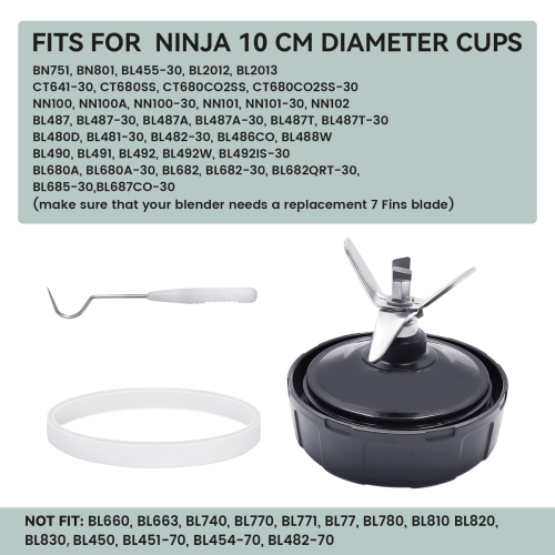 Lame de rechange pour mélangeur, porte-lame à 7 broches avec joint torique d'étanchéité pour mélangeurs Ninja Auto iQ BL480 BL482 BL642 BL682