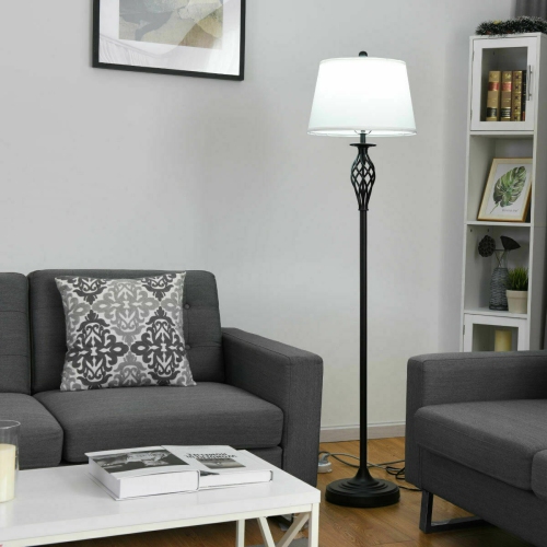 3-Piece Lamp Set with 2 Table Lamps and 1 Floor Lamp with Fabric Shades