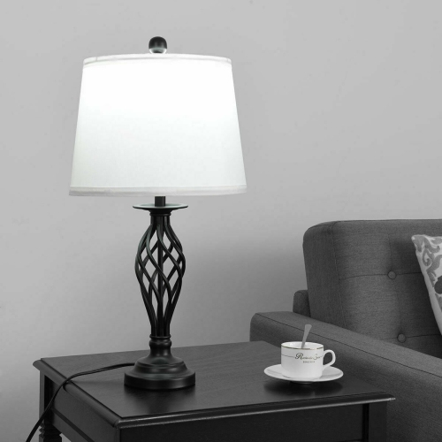 3-Piece Lamp Set with 2 Table Lamps and 1 Floor Lamp with Fabric Shades