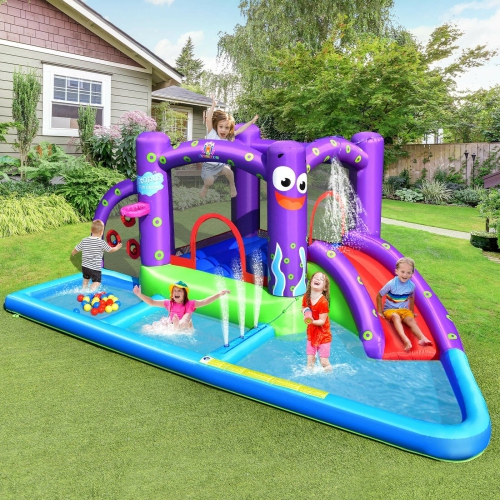 SLICKBLUE  Summer Inflatable Water Slide Castle for Backyard Fun – Blower Not Included