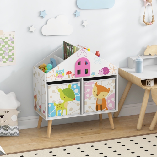 Bibliothèque en forme de maison pour enfants avec 2 bacs de rangement pour la chambre ou la salle de jeu