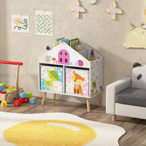 Bibliothèque en forme de maison pour enfants avec 2 bacs de rangement pour la chambre ou la salle de jeu