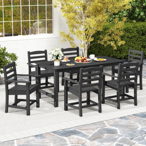 Table de patio pour 6 personnes – Table d'extérieur en PEHD à l'épreuve des intempéries avec trou pour parasol