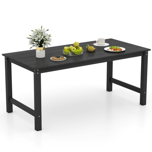 Table de patio pour 6 personnes – Table d'extérieur en PEHD à l'épreuve des intempéries avec trou pour parasol