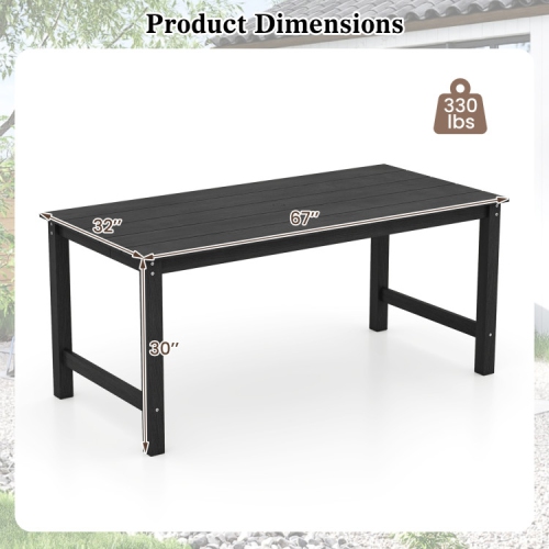 Table de patio pour 6 personnes – Table d'extérieur en PEHD à l'épreuve des intempéries avec trou pour parasol