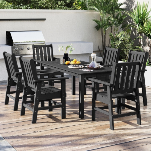 Table de patio pour 6 personnes – Table d'extérieur en PEHD à l'épreuve des intempéries avec trou pour parasol