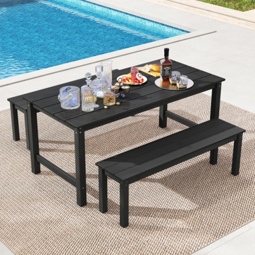 Table de patio pour 6 personnes – Table d'extérieur en PEHD à l'épreuve des intempéries avec trou pour parasol