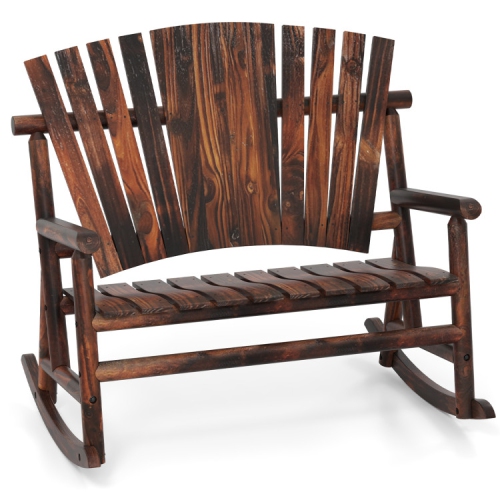 SLICKBLUE  Outdoor Porch Rocking Chair Adirondack Style With High Back And Slatted Seat