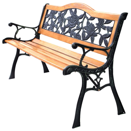 SLICKBLUE  Outdoor Cast Iron Patio Bench In Rose Design for Garden Or Porch