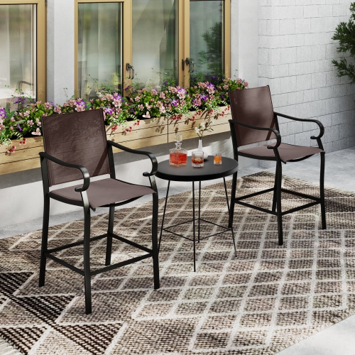 Outdoor Counter Height Bar Stools Set of 2 with Breathable Mesh Seats