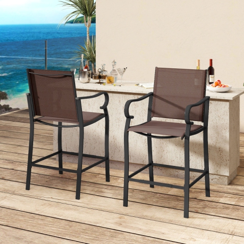 Outdoor Counter Height Bar Stools Set of 2 with Breathable Mesh Seats