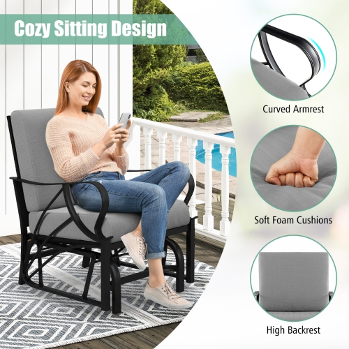 Chaise berçante confortable pour patio avec accoudoirs incurvés