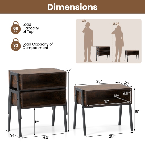Ensemble de 2 tables de chevet empilables pour chambre ou salon