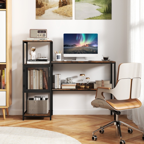Multi functional Computer Desk with Bookshelf and Storage Cabinet
