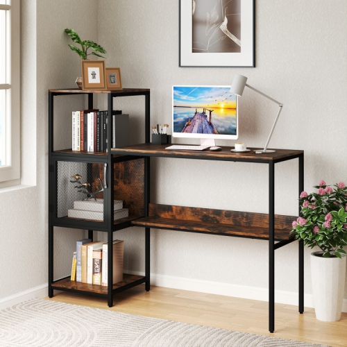 Multi functional Computer Desk with Bookshelf and Storage Cabinet