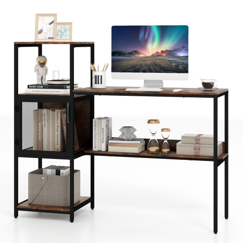 Multi functional Computer Desk with Bookshelf and Storage Cabinet