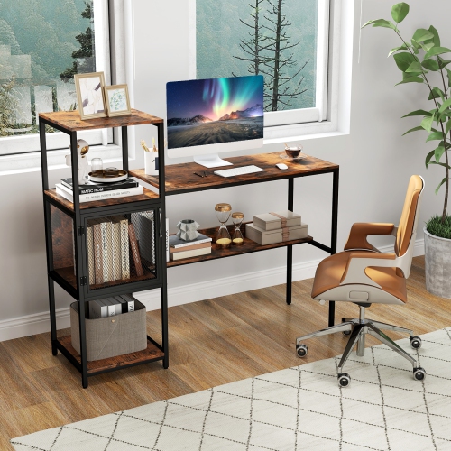 Multi functional Computer Desk with Bookshelf and Storage Cabinet