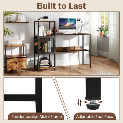 Multi functional Computer Desk with Bookshelf and Storage Cabinet