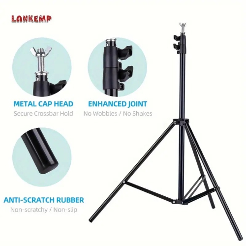 2 m Adjustable Photo Background Stand Kit, 11 lb Load, 3 Crossbars, Carry Bag