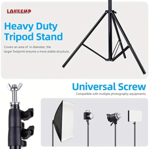 2 m Adjustable Photo Background Stand Kit, 11 lb Load, 3 Crossbars, Carry Bag