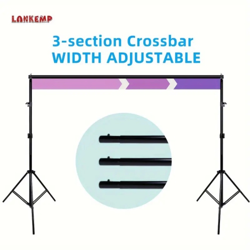 2 m Adjustable Photo Background Stand Kit, 11 lb Load, 3 Crossbars, Carry Bag