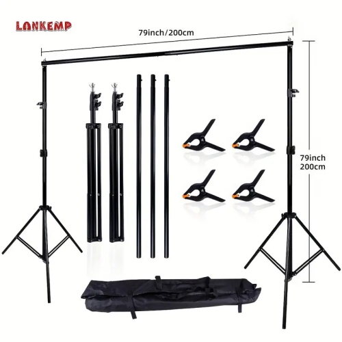 2 m Adjustable Photo Background Stand Kit, 11 lb Load, 3 Crossbars, Carry Bag