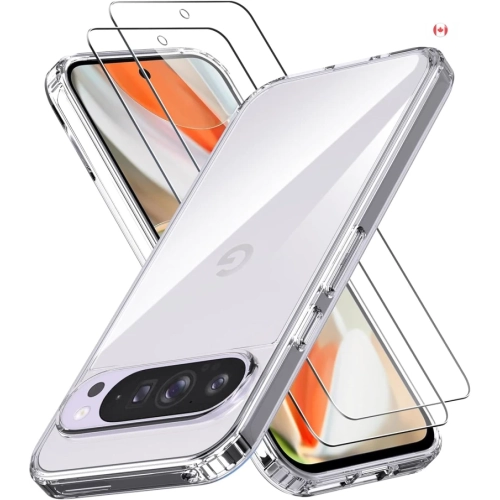 For Google Pixel 10 Pro XL 5G Clear Case with 2 Pack Tempered Glass Screen Protector, Anti-Yellowing, 9H Hardness, Military-Grade Protection,