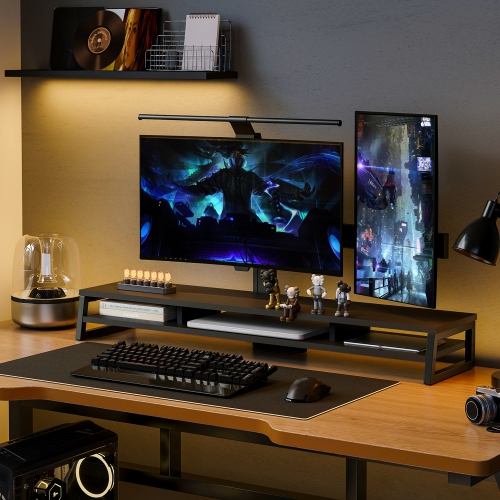 Fenge Monitor Stand, 42.5 in Dual Monitor Riser with Storage Space, 99lbs Weight Capacity Computer Desk Organizer for 2 monitors, Ergonomic Designed