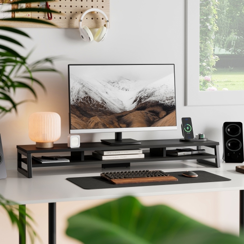 Fenge Monitor Stand, 42.5 in Dual Monitor Riser with Storage Space, 99lbs Weight Capacity Computer Desk Organizer for 2 monitors, Ergonomic Designed