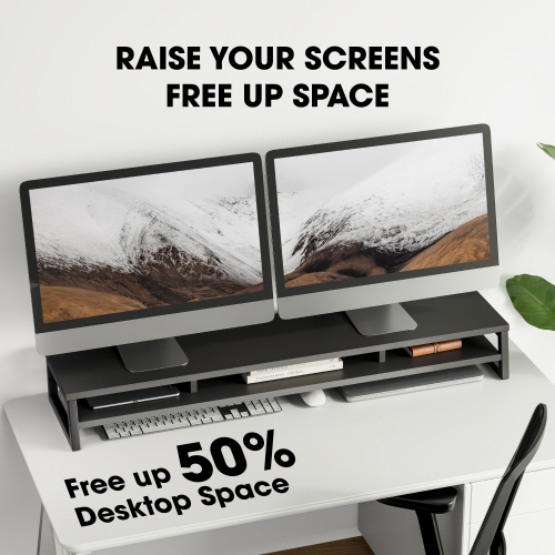 Fenge Monitor Stand, 42.5 in Dual Monitor Riser with Storage Space, 99lbs Weight Capacity Computer Desk Organizer for 2 monitors, Ergonomic Designed