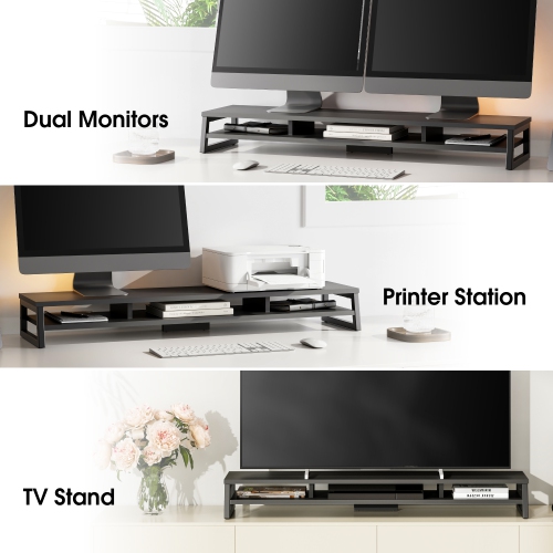 Fenge Monitor Stand, 42.5 in Dual Monitor Riser with Storage Space, 99lbs Weight Capacity Computer Desk Organizer for 2 monitors, Ergonomic Designed