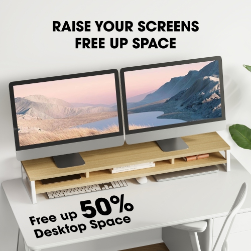 Fenge Monitor Stand, 42.5 in Dual Monitor Riser with Storage Space, 99lbs Weight Capacity Computer Desk Organizer for 2 monitors, Ergonomic Designed