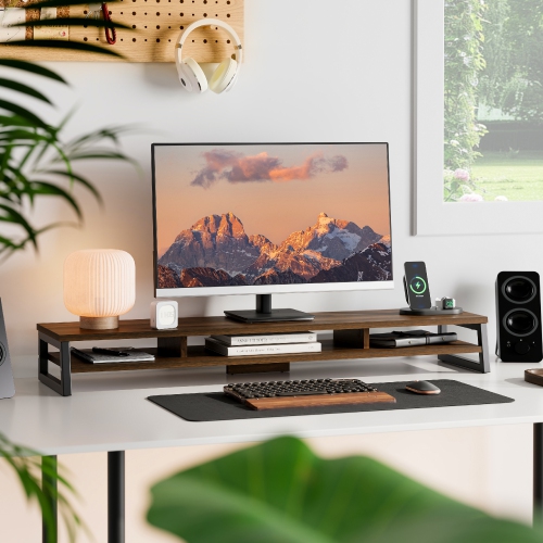 Fenge Monitor Stand, 42.5 in Dual Monitor Riser with Storage Space, 99lbs Weight Capacity Computer Desk Organizer for 2 monitors, Ergonomic Designed