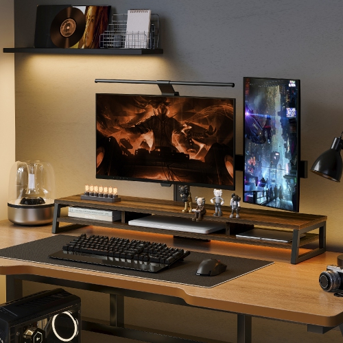 Fenge Monitor Stand, 42.5 in Dual Monitor Riser with Storage Space, 99lbs Weight Capacity Computer Desk Organizer for 2 monitors, Ergonomic Designed