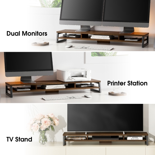 Fenge Monitor Stand, 42.5 in Dual Monitor Riser with Storage Space, 99lbs Weight Capacity Computer Desk Organizer for 2 monitors, Ergonomic Designed