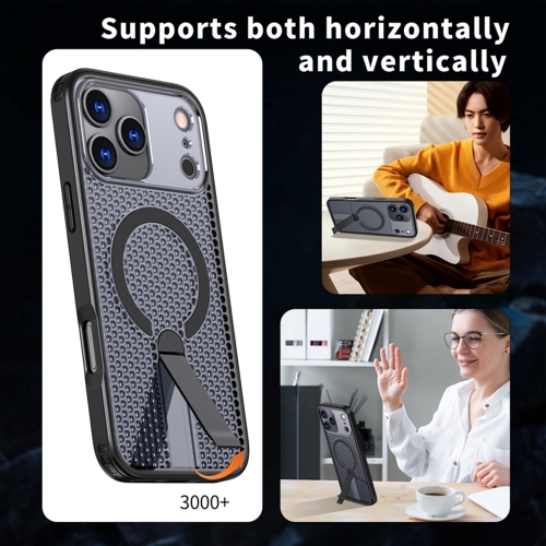 Convient à l'iPhone 16 Étui pour téléphone mobile Promax Support magnétique alvéolé de refroidissement antichute pour téléphone mobile Apple - Noir