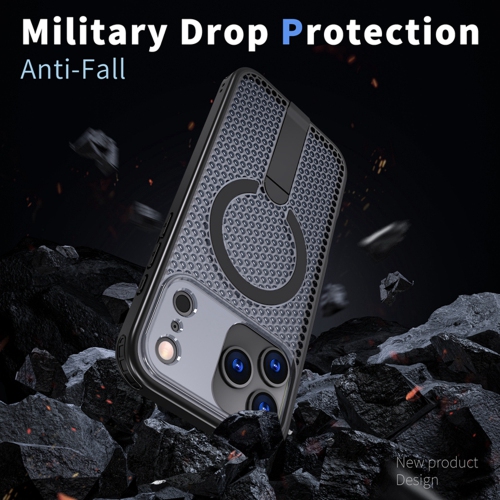 Convient à l'iPhone 16 Étui Promax pour téléphone mobile Support magnétique alvéolé de refroidissement anti-chute pour téléphone mobile Apple - Rose