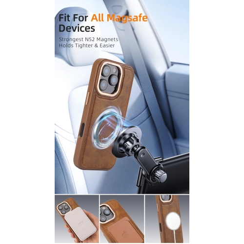 Convient à l'iPhone 14 Pro Max Light luxe étui protecteur en cuir haut de gamme, coque en polyuréthane cuir à ventouse magnétique étui pour téléphone