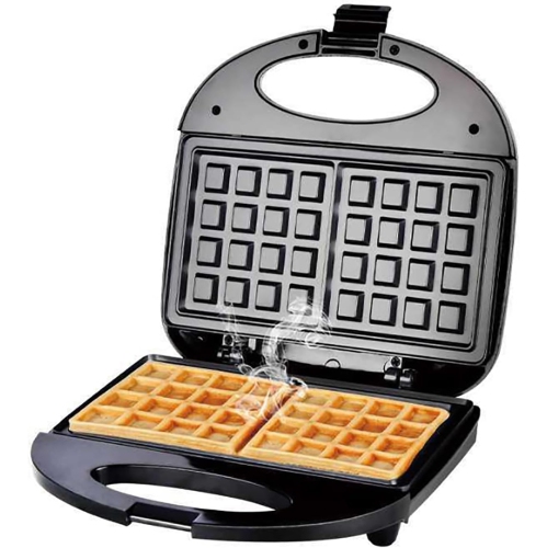 750W mini electric waffle maker with cool-touch handle, makes 2 waffles at a time, double-sided heating, non-stick coating, easy to clean, suitable
