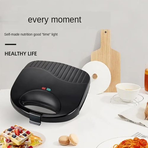 750W mini electric waffle maker with cool-touch handle, makes 2 waffles at a time, double-sided heating, non-stick coating, easy to clean, suitable