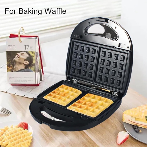 750W mini electric waffle maker with cool-touch handle, makes 2 waffles at a time, double-sided heating, non-stick coating, easy to clean, suitable