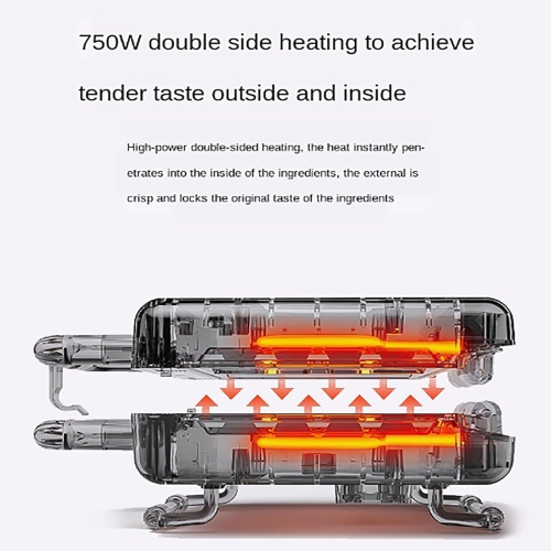 750W mini electric waffle maker with cool-touch handle, makes 2 waffles at a time, double-sided heating, non-stick coating, easy to clean, suitable