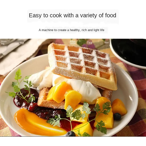 750W mini electric waffle maker with cool-touch handle, makes 2 waffles at a time, double-sided heating, non-stick coating, easy to clean, suitable