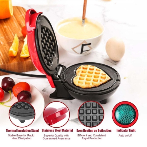Mini electric heart-shaped waffle maker