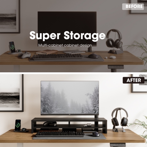 FENGE 2 Tiers Monitor Riser Stand Large Computer Laptop Stand with Keyboard Storage Space, Desk Accessories, Home Office Supplies