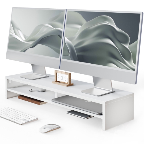 FENGE 2 Tiers Monitor Riser Stand Large Computer Laptop Stand with Keyboard Storage Space, Desk Accessories, Home Office Supplies