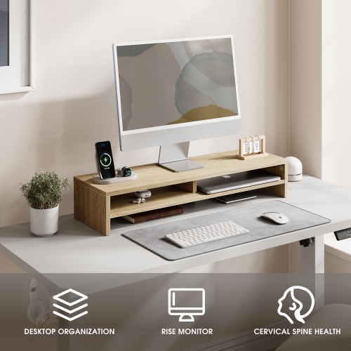 FENGE 2 Tiers Monitor Riser Stand Large Computer Laptop Stand with Keyboard Storage Space, Desk Accessories, Home Office Supplies