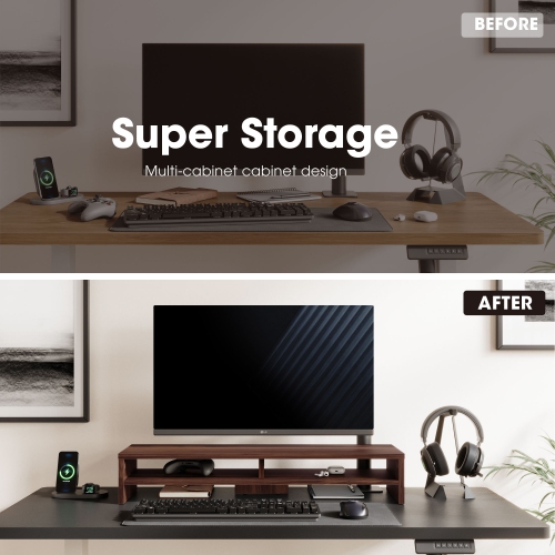 FENGE 2 Tiers Monitor Riser Stand Large Computer Laptop Stand with Keyboard Storage Space, Desk Accessories, Home Office Supplies